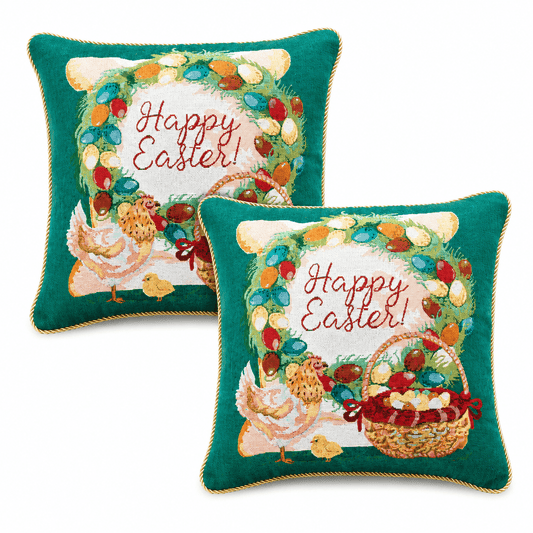 Set of 2 Happy Easter & Easter Eggs Throw Pillow Covers