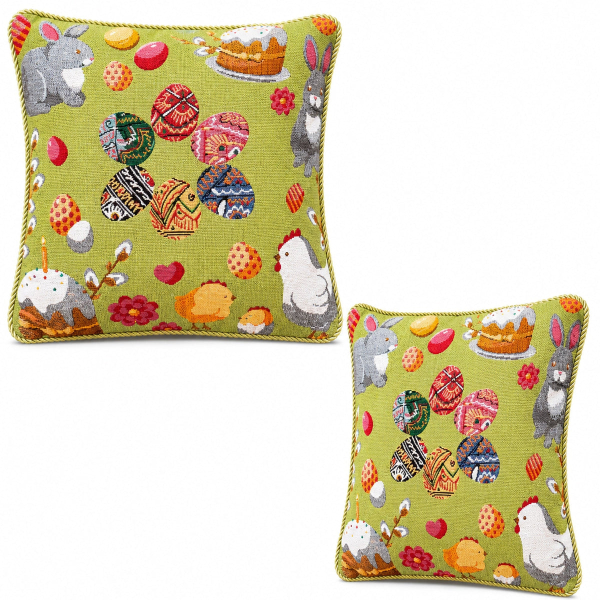 a two pillows with a design on them