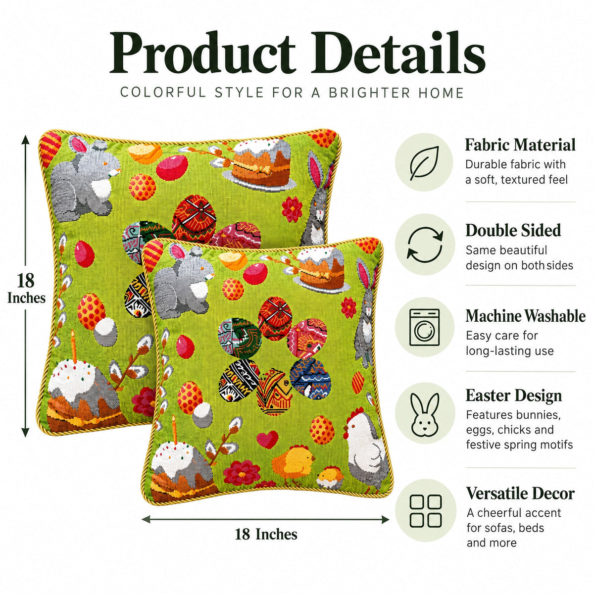 a green pillow with different designs