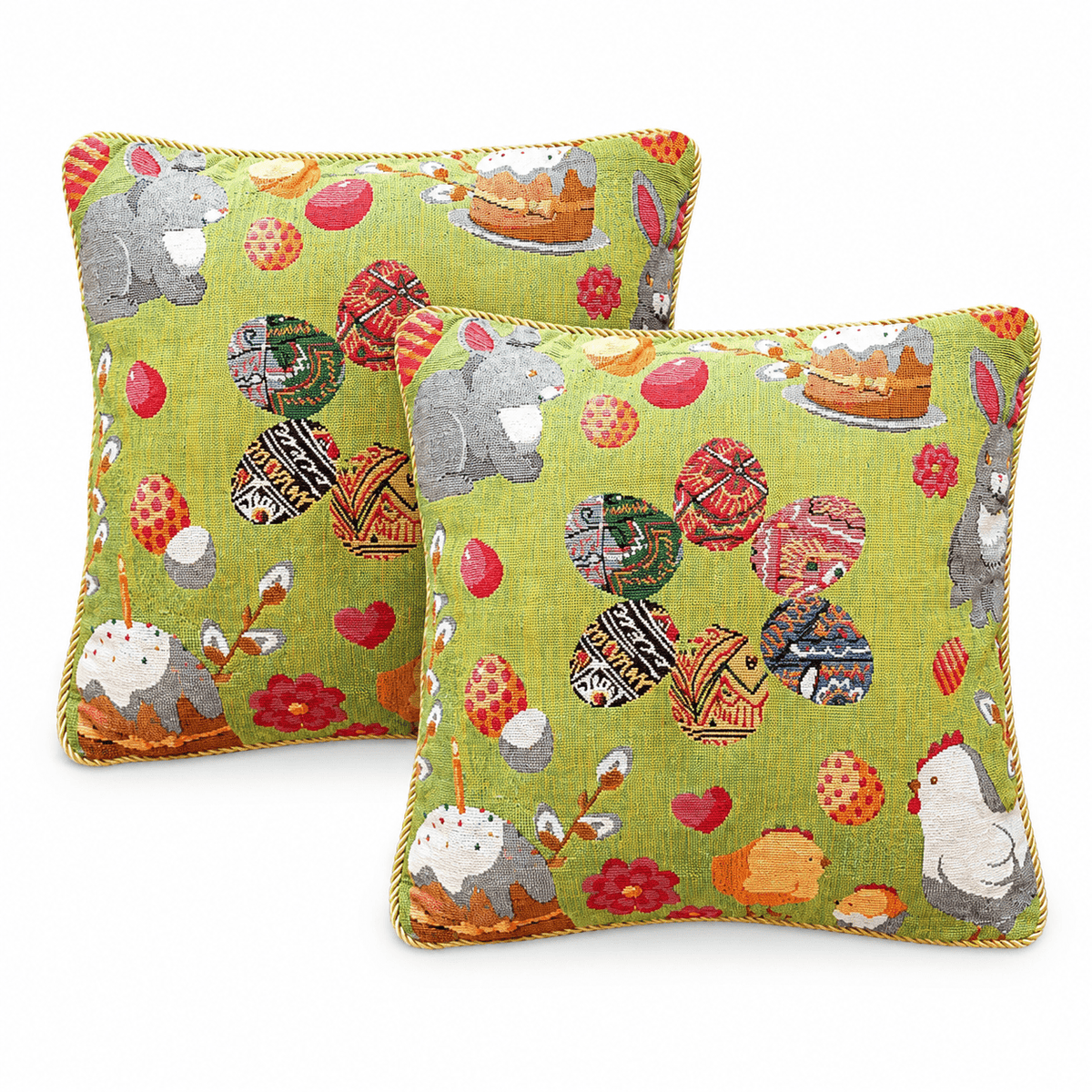 Set of 2 Easter Eggs with Bunny, Chicks and Willow Tree Throw Pillow Covers