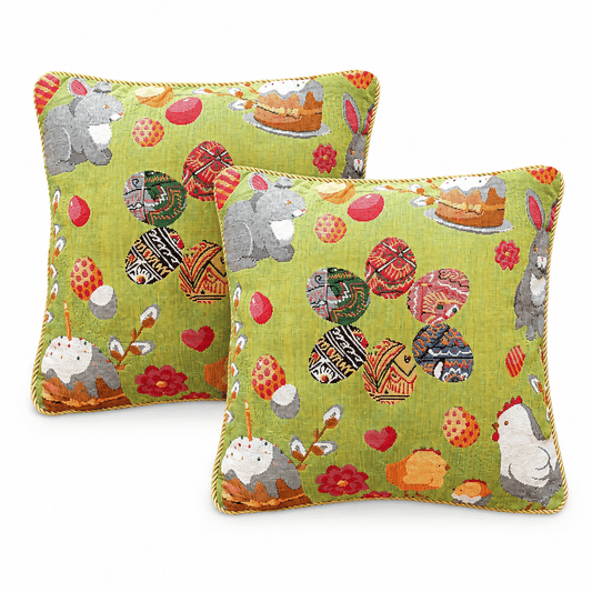 Set of 2 Easter Eggs with Bunny, Chicks and Willow Tree Throw Pillow Covers