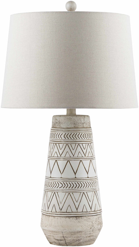 Tan and Cream Resin Lamp with White Linen Table Lamp - Clearance