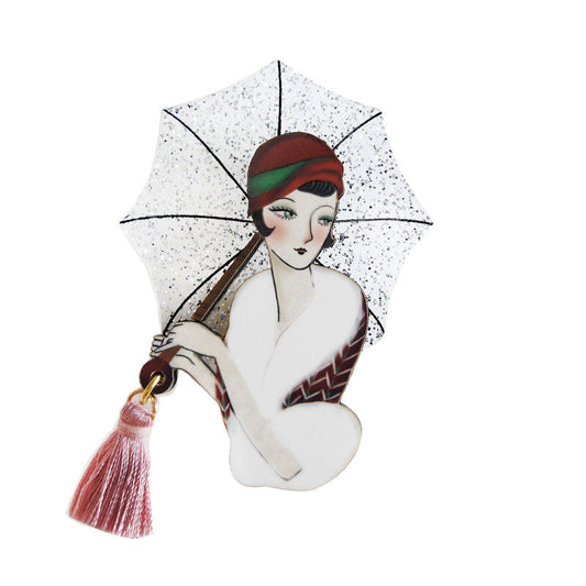 Umbrella Girl Brooch by Laliblue – Retro Kitschy Statement Brooch for Collectors