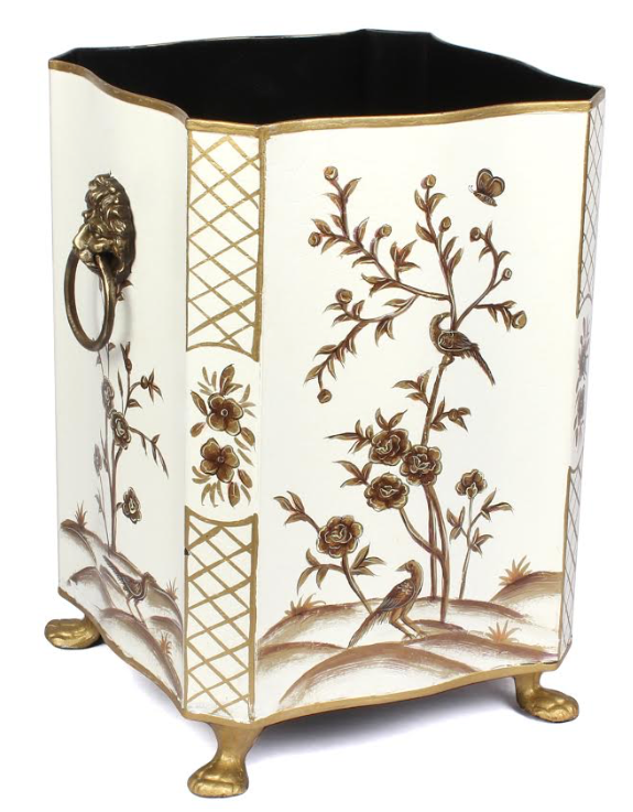Ivory & Gold Scalloped Footed Wastepaper Basket & Tissue (2 Options)