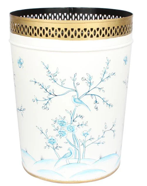 Ivory & Blue Pierced Wastepaper Basket & Tissue Holder (2 Options)