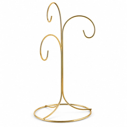 3-Arm 3-Tier Gold Brass Metal Ornament Stand Display 10.75 Inches