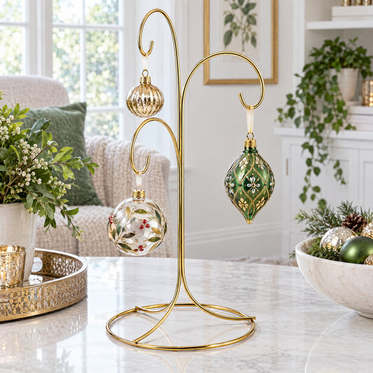 3-Arm 3-Tier Gold Brass Metal Ornament Stand Display 10.75 Inches