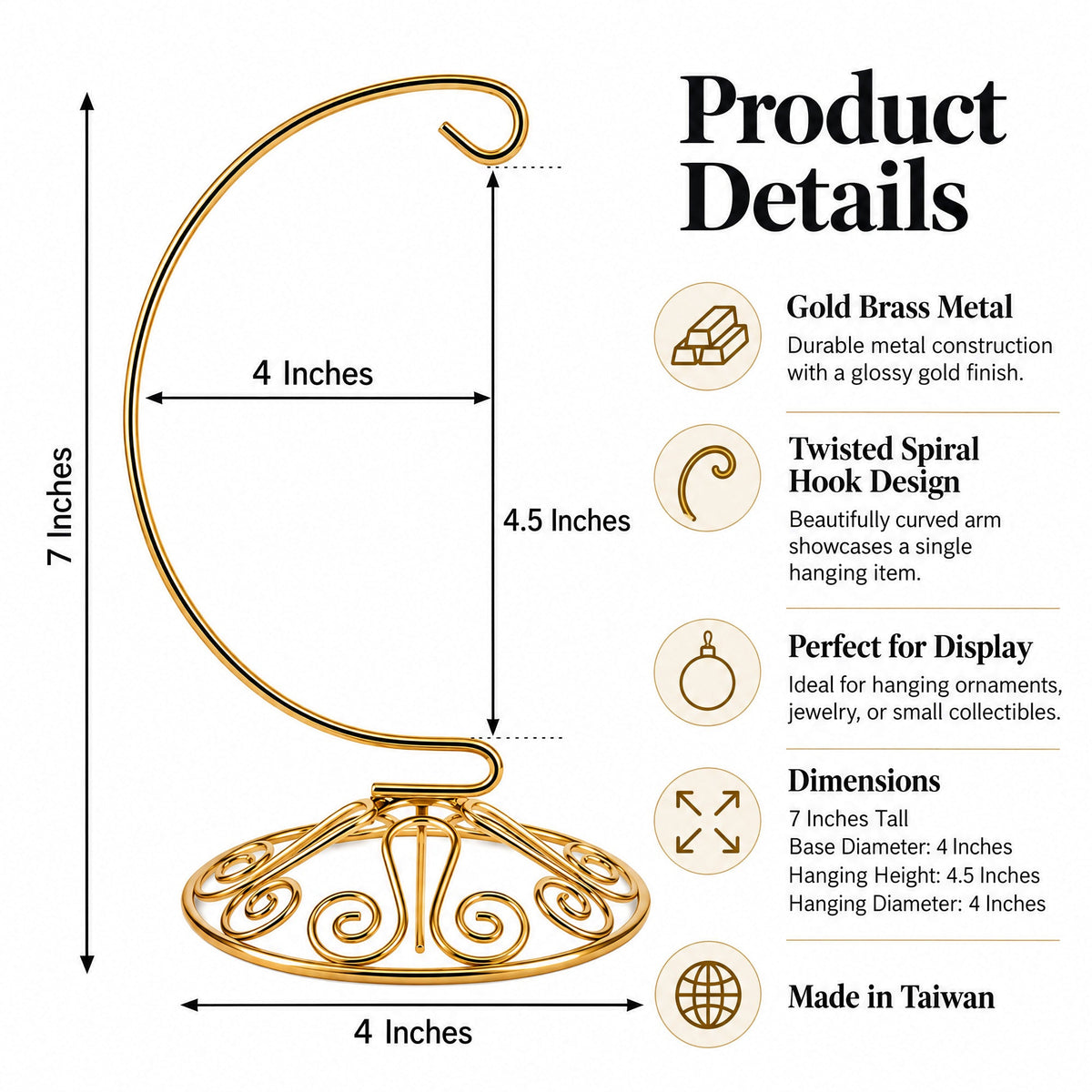 Curved Gold Wire Swirl Base Ornament Stand Display 7 Inches