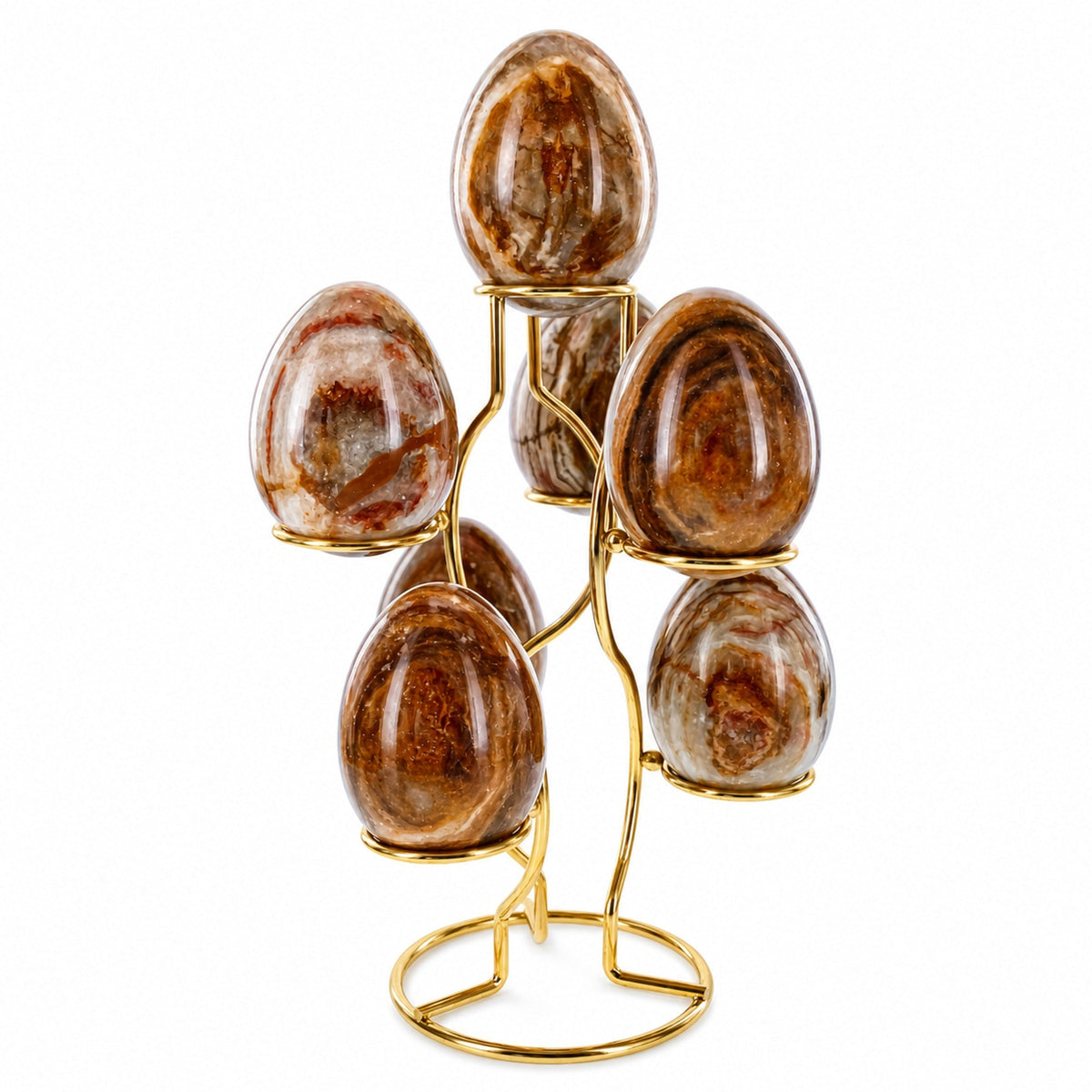 7-Ring 3-Tier Gold Wire Metal Sphere Crystals Egg Stand Holder Display 7.4 Inches