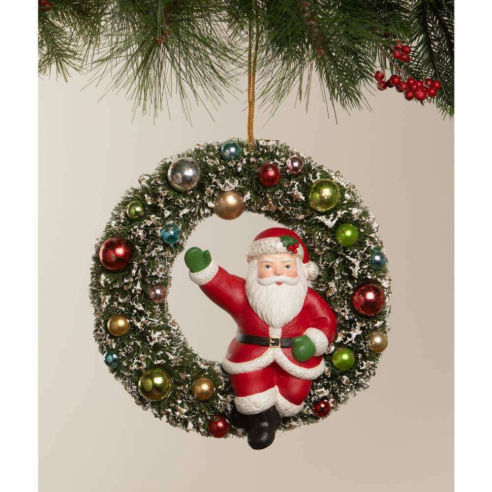Kitschmas Santa in Wreath | Bethany Lowe | Christmas Decor