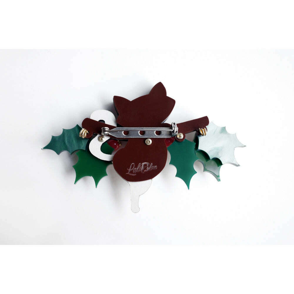 Kitty on A Holly Branch Brooch by Laliblue