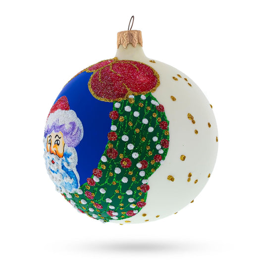 Festive Santa Wreath Gifts Glass Ball Christmas Ornament 4 Inches