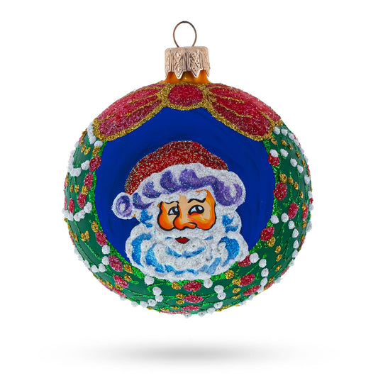 Festive Santa Wreath Gifts Glass Ball Christmas Ornament 3.25 Inches