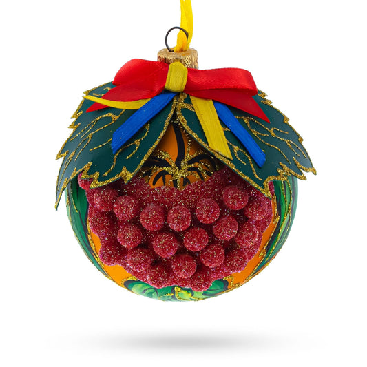 Embossed Ukrainian Kalyna Berries Glass Ball Christmas Ornament 4 Inches