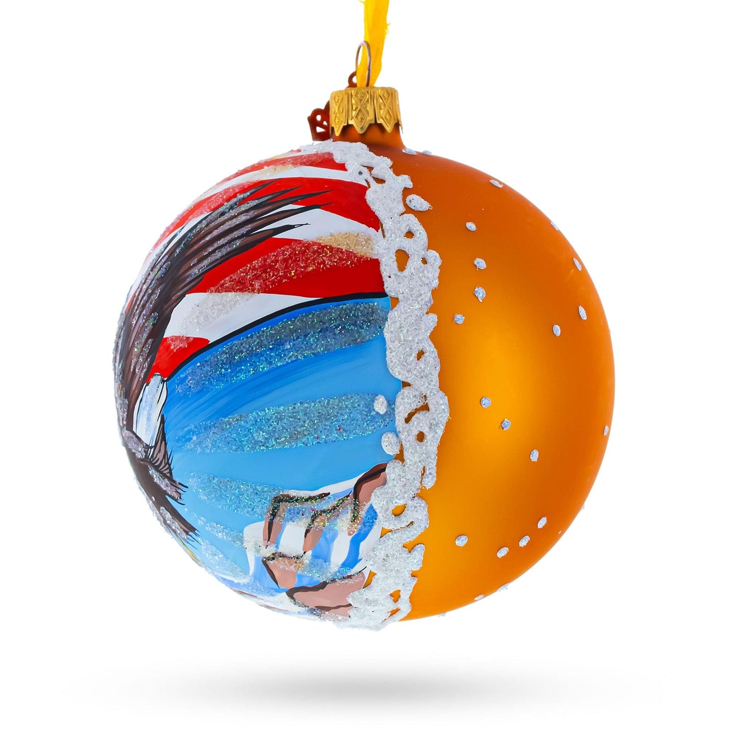 USA Flag and Bald Eagle Glass Ball Christmas Ornament 4 Inches
