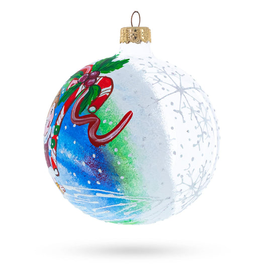 Girl with Candy Cane Glass Ball Christmas Ornament 4 Inches