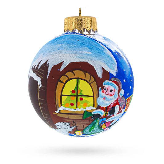Santa's Enchanting Christmas Night Glass Ball Christmas Ornament 3.25 Inches