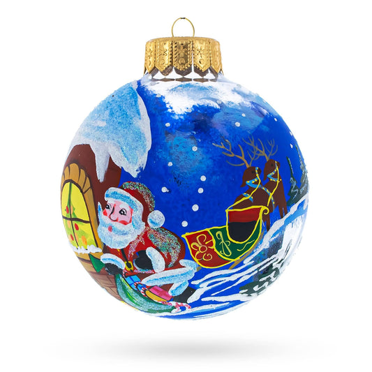 Santa's Enchanting Christmas Night Glass Ball Christmas Ornament 3.25 Inches