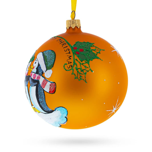 Our First Christmas Penguin Couple Glass Ball Ornament 4 Inches