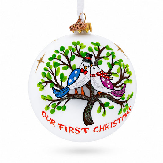 Our First Christmas Love Birds Glass Ball Christmas Ornament 4 Inches