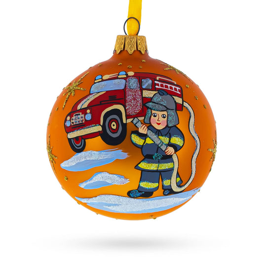 Little Fireman Glass Ball Christmas Ornament 3.25 Inches