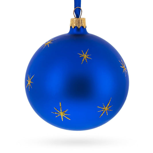 Hockey Player in Action on Blue Glass Ball Christmas Sports Ornament 4 Inches