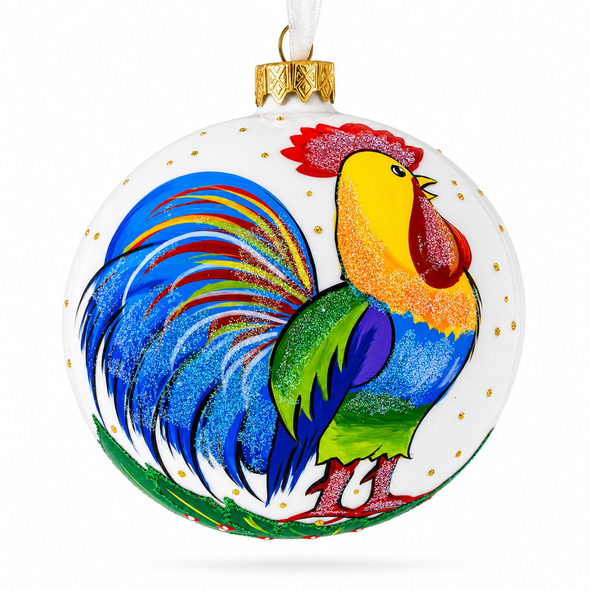 Vivid Rooster Glass Ball Christmas Ornament 3.25 Inches