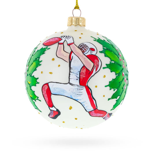 Football Player in Action Glass Ball Christmas Sports Ornament 4 Inches