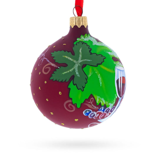 Red Wine Bottle Glass Ball Christmas Ornament 3.25 Inches