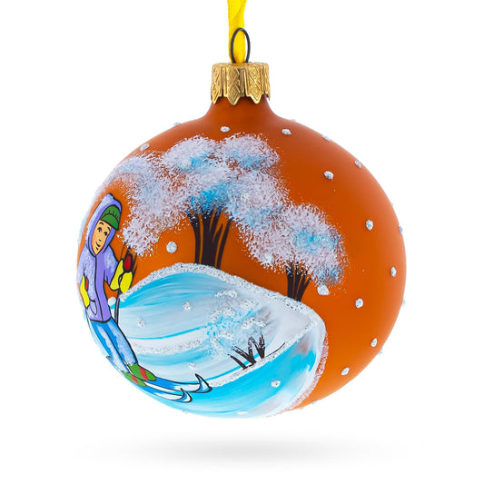 Boy Skiing Glass Ball Christmas Ornament 3.25 Inches
