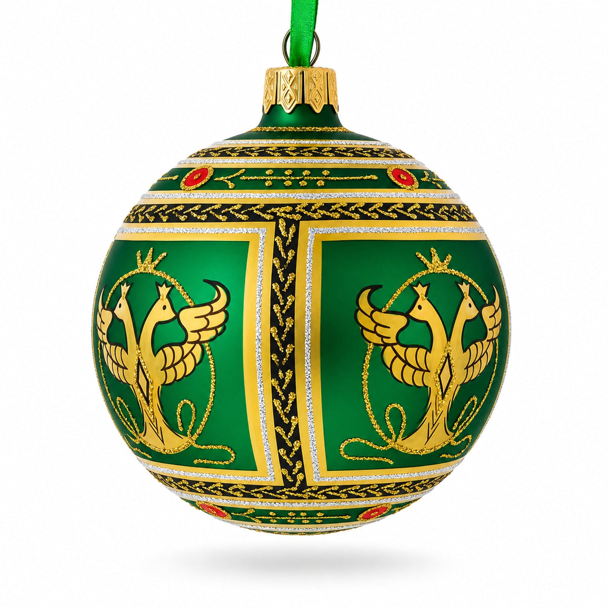 1912 Napoleonic Royal Green Glass Ball Christmas Ornament 3.25 Inches