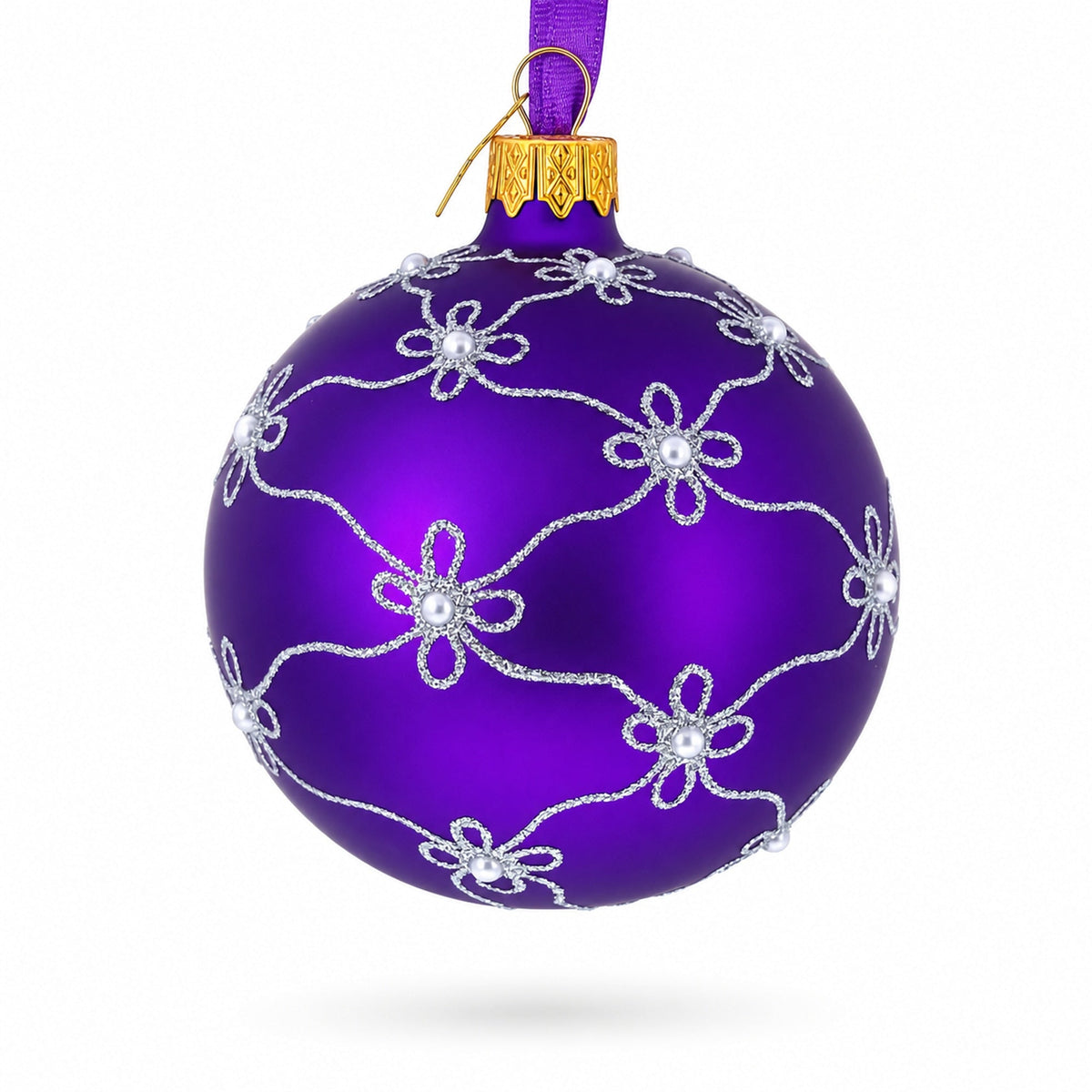 1906 Royal Swan Purple Glass Ball Christmas Ornament 3.25 Inches