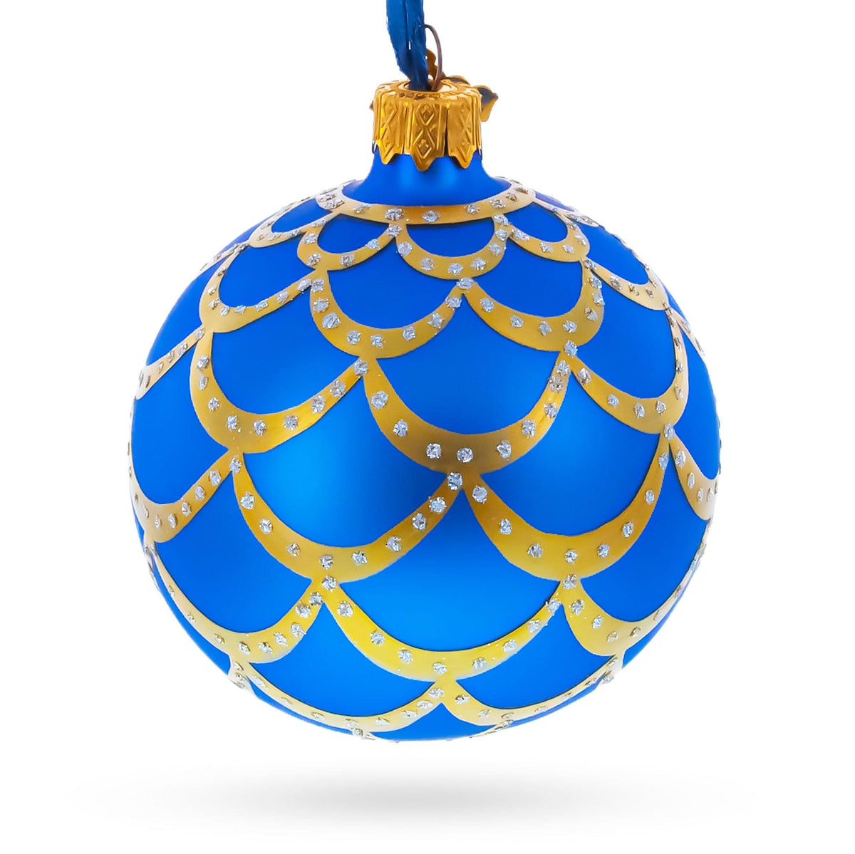 a blue and gold christmas ornament