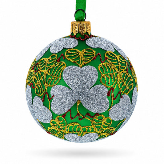 1902 Clover Leaf Royal Green Glass Christmas Ornament 3.25 Inches