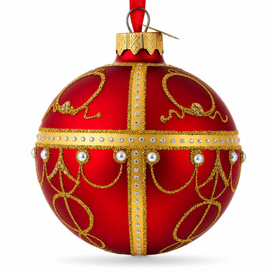 1895 Rosebud Royal Red Glass Ball Christmas Ornament 3.25 Inches