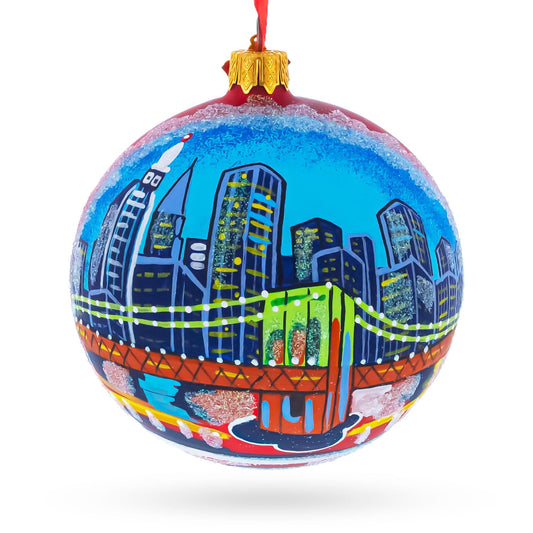 Brooklyn Bridge, New York Glass Ball Christmas Ornament 4 Inches