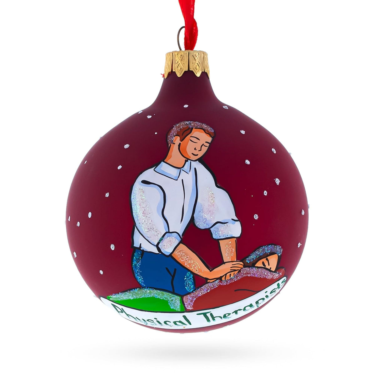 a red ball with a picture of a man