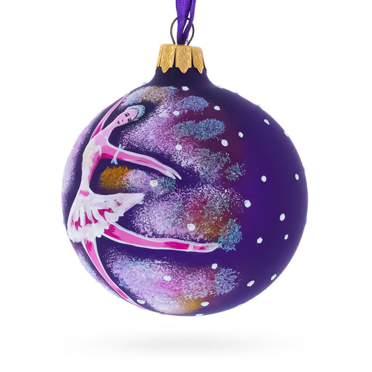 Ballet Dancer on Purple Glass Ball Christmas Ornament 3.25 Inches
