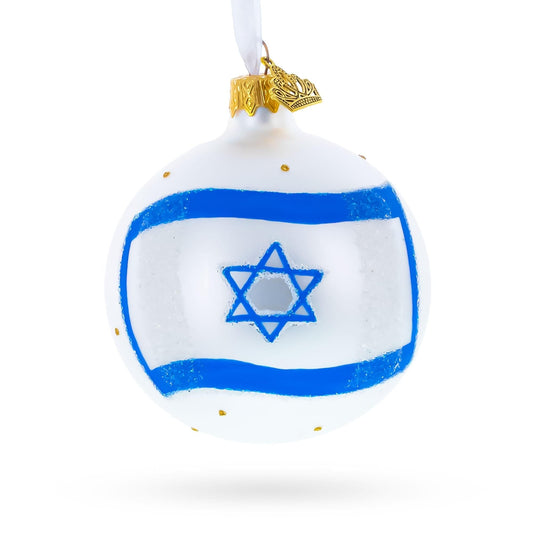 Flag of Israel Glass Ball Christmas Ornament 3.25 Inches
