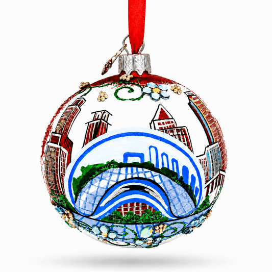 Chicago Cityscape Reflections Glass Ball Christmas Ornament 3.25 Inches