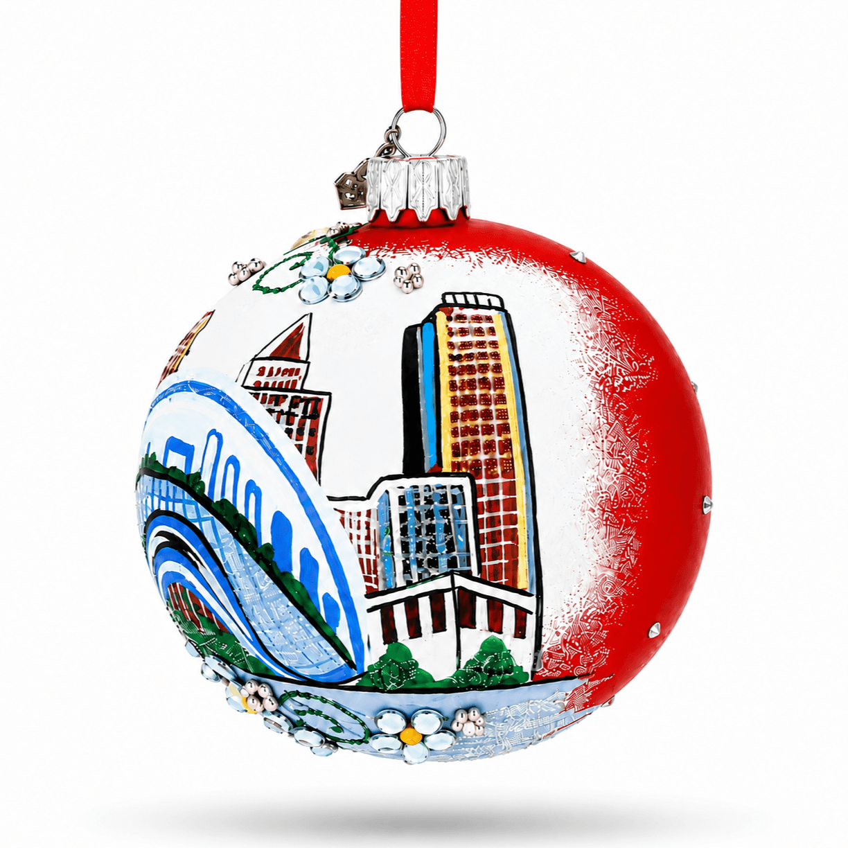 Chicago Cityscape Reflections Glass Ball Christmas Ornament 3.25 Inches