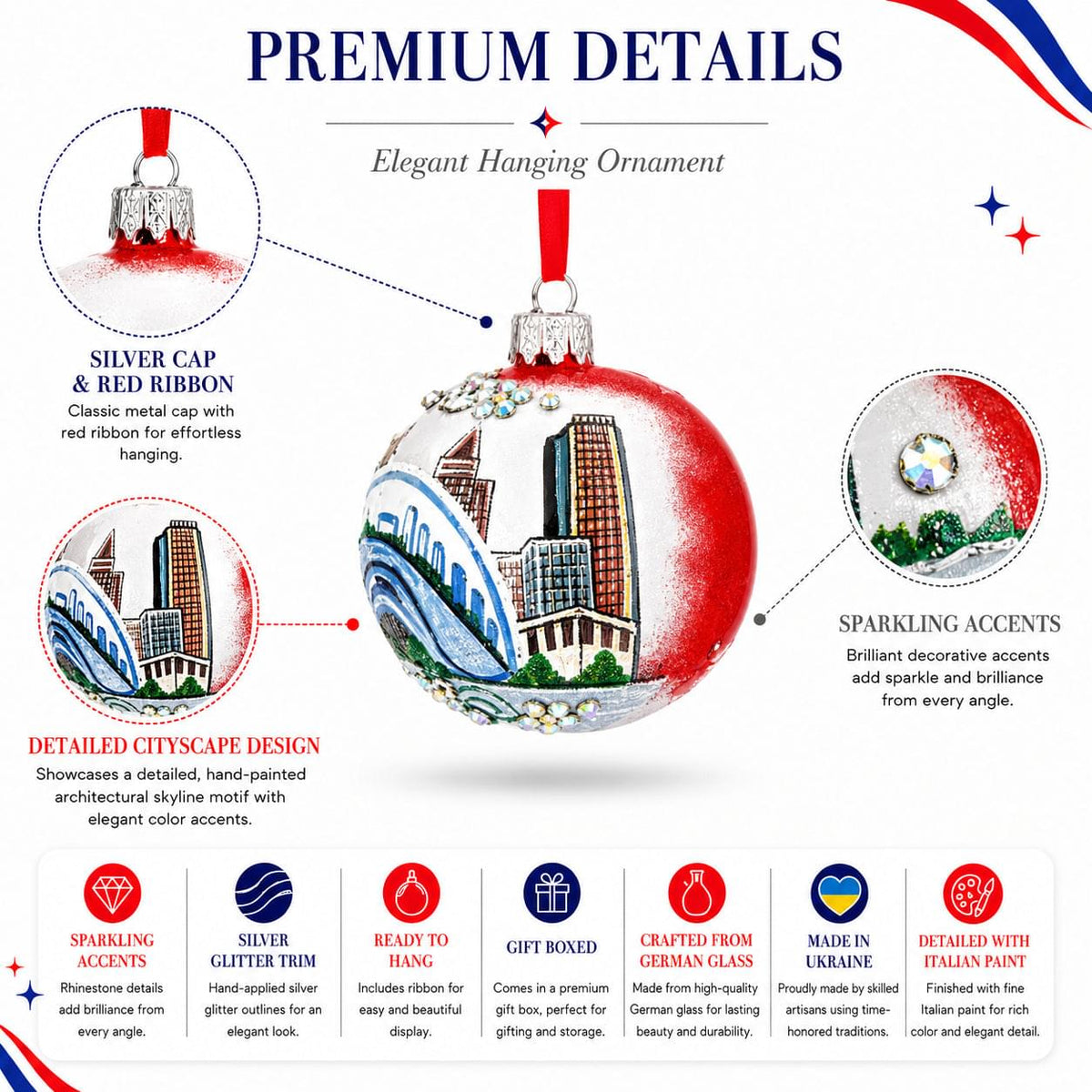 Chicago Cityscape Reflections Glass Ball Christmas Ornament 3.25 Inches