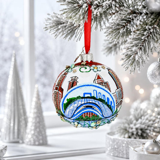 Chicago Cityscape Reflections Glass Ball Christmas Ornament 3.25 Inches