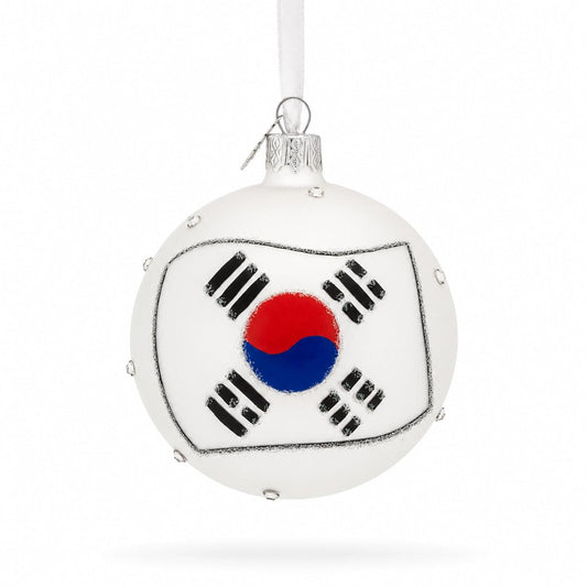 Flag of South Korea Glass Ball Christmas Ornament 3.25 Inches