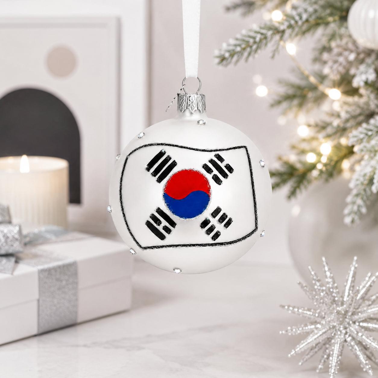 Flag of South Korea Glass Ball Christmas Ornament 3.25 Inches