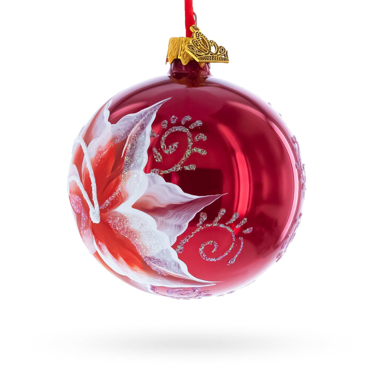 a red and white christmas ornament