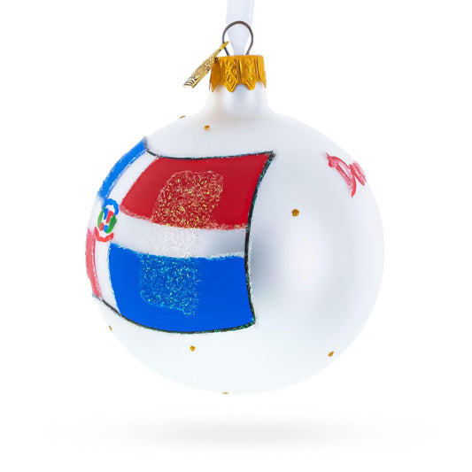 Flag of Dominican Republic Glass Ball Christmas Ornament 3.25 Inches
