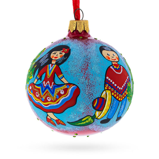 a blue and red christmas ornament