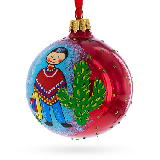 a red and blue christmas ornament
