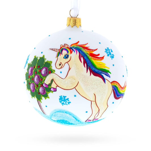 Enchanting Unicorn Glass Ball Christmas Ornament 4 Inches